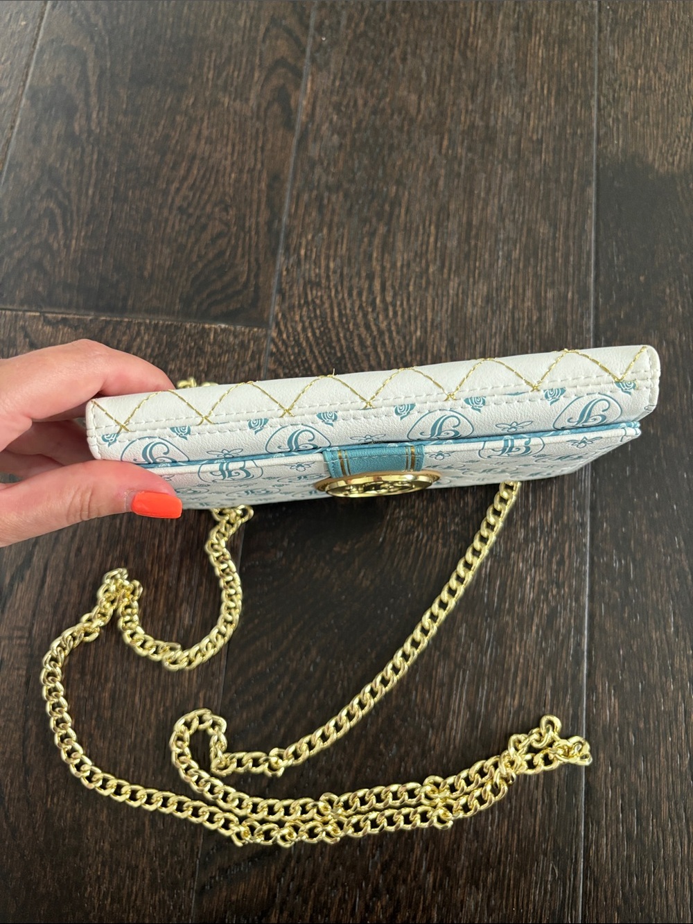 Loungefly White and Blue Monogram Crossbody with Gold Chain - Picture 7 of 10